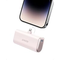 Anker Nano Portable Charger for iPhone, with Built-in MFi Certified Lightning Connector, Power Bank 5,000mAh 12W, Compatible with iPhone 14/14 Pro / 14 Plus, iPhone 13 and 12 Series (Pink)