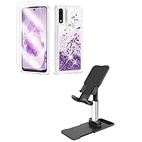 ANSHOW Compatible with Motorola G Play 2023 Phone Stand and Purple Glitter Case for Moto G Play 2023 / G Pure/G Power 2022, Liquid Glitter Phone Case with 2 Screen Protectors