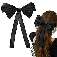 Oversized Hair Bow Clips for Girls Women Black Bowknot Hair Clips Barrettes for Women Styling Hair Accessories for Girls Satin Long Bow Hair Ribbon Clips for Hair Bow Decorative Hair Clips for Girls
