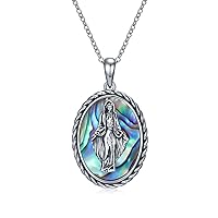 Virgin Mary Necklace 925 Sterling Silver Religious Faith Pendant Virgen de Guadalupe Necklace Religious Jewelry Gifts for Women Girls