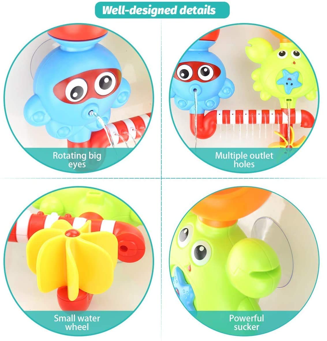 GOODLOGO Bath Toys Bathtub Toys for 1 2 3 4 Year Old Kids Toddlers Bath Wall Toy Waterfall Fill Spin and Flow Non Toxic Birthday Gift Ideas Color Box (Multicolor)