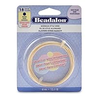 Beadalon German Style Wire for Jewelry Making, Round, Gold Color, 18 Gauge, 12 ft