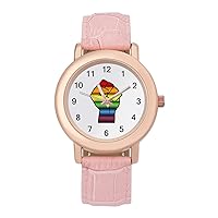 Gay Protest Fist with Rainbow Flag Elegant Women's Watch Strap Wristwatch Band Adjustable Easy Reader Casual Business Gift