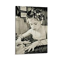 Girl Doing Manicure While Curling Her Hair Black And White Art Poster Hair Salon Poster Canvas Poster Wall Art Decor Print Picture Paintings for Living Room Bedroom Decoration Frame-style 08x12inch(20