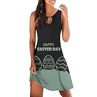 Summer Dresses for Women 2024 Casual Fashion Easter Printed Tank Sleeveless Dress Hollow Out Loose Beach Dress
