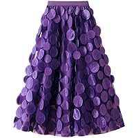 Women's Floral Embroidered Mesh Over-The-Knee Skirt, Polka Dot Mesh Skirt Mid Length Umbrella Dress A-Line Dress