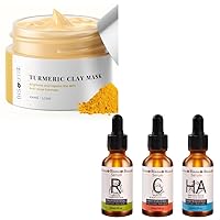 Turmeric Clay Mask & Vitamin Serum Set - Anti-Aging, Brightening, Acne Treatment, and Pore Cleansing Duo for Women's Skincare