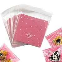100pcs Lovely Small Self Adhesive Treat Bag Cellophane Bag Cookie Bag, Homemade, Party, Wedding Favor Bag, for Bakery, Biscuit, Candy - Pink (3.94