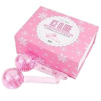 Pink Ice Globe Facial Roller Face Depuffer Wand Cryo Ball Massager Skin Care Tool with Handle, Set of 2 – Cold Massage Stick Beauty Orbs You Can Freeze for Cooling Under Eye Puffiness Relief