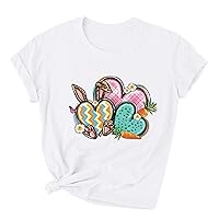 Women Happy Easter T Shirt Bunny Rabbit Graphic T-Shirt Funny Cute Heart Printed Shirts Short Sleeve Dressy Blouses