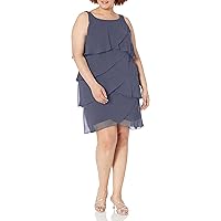 S.L. Fashions Women's Plus-Size Solid Multi-Tier Embellished Shoulder Dress