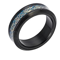 Men's Stainless Steel 8mm Carbon Fiber Celtic Dragon Carbide Rotatable Ring Wedding Band