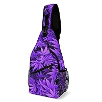 Purple Pot Leaf Weed Crossbody Bag Over Shoulder Sling Backpack Casual Cross Chest Side Pouch