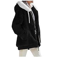 Women's Coat Fashion Soild Winter Coat Loose Plush Long Sleeve Zipper Pocket Hooded Coat Quilted Jackets