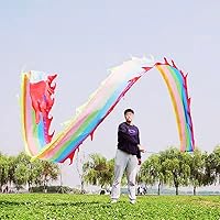 Square Exercise Dance Outdoor Flinging Fitness Dragon POI Wu Long 3D Real-Like Dragon Ribbon Streamer Set (32.8ft, Rainbow Dragon)