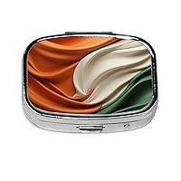 Irish Flag Elements Print Pill Box 2 Compartment Small Pill Case with Mirror Pill Organizer Portable Medicine Pillbox for Travel Pocket Purse