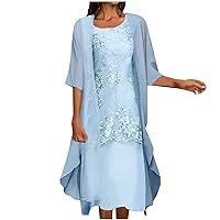 Dresses for Women 2024 Two Piece Dress with Cardigan Sets Elegant Casual Round Neck Lace Flowy Summer Dresses