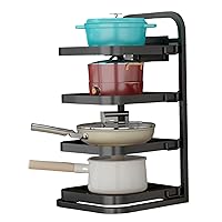 Pan Rack 4 Layer Carbon Steel Heavy Duty Adjustable Coated Black Pan Stand Pots and Pans Organiser for Kitchen Countertop Floor Cupboard for Kitchen
