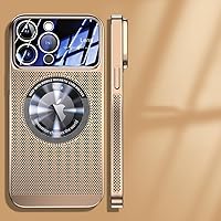 Heat Dissipation Magnetic Case for iPhone 13 11 12 14 15 Pro Max Electroplated Mesh Glass Lens Enlarge Logo Phone Cover,Gold,for iPhone 12 Pro