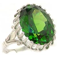 925 Solid Sterling Silver Large 16x12mm 12ct Green Cubic Zirconia CZ Solitaire Ring - Sizes 5 to 12 Available