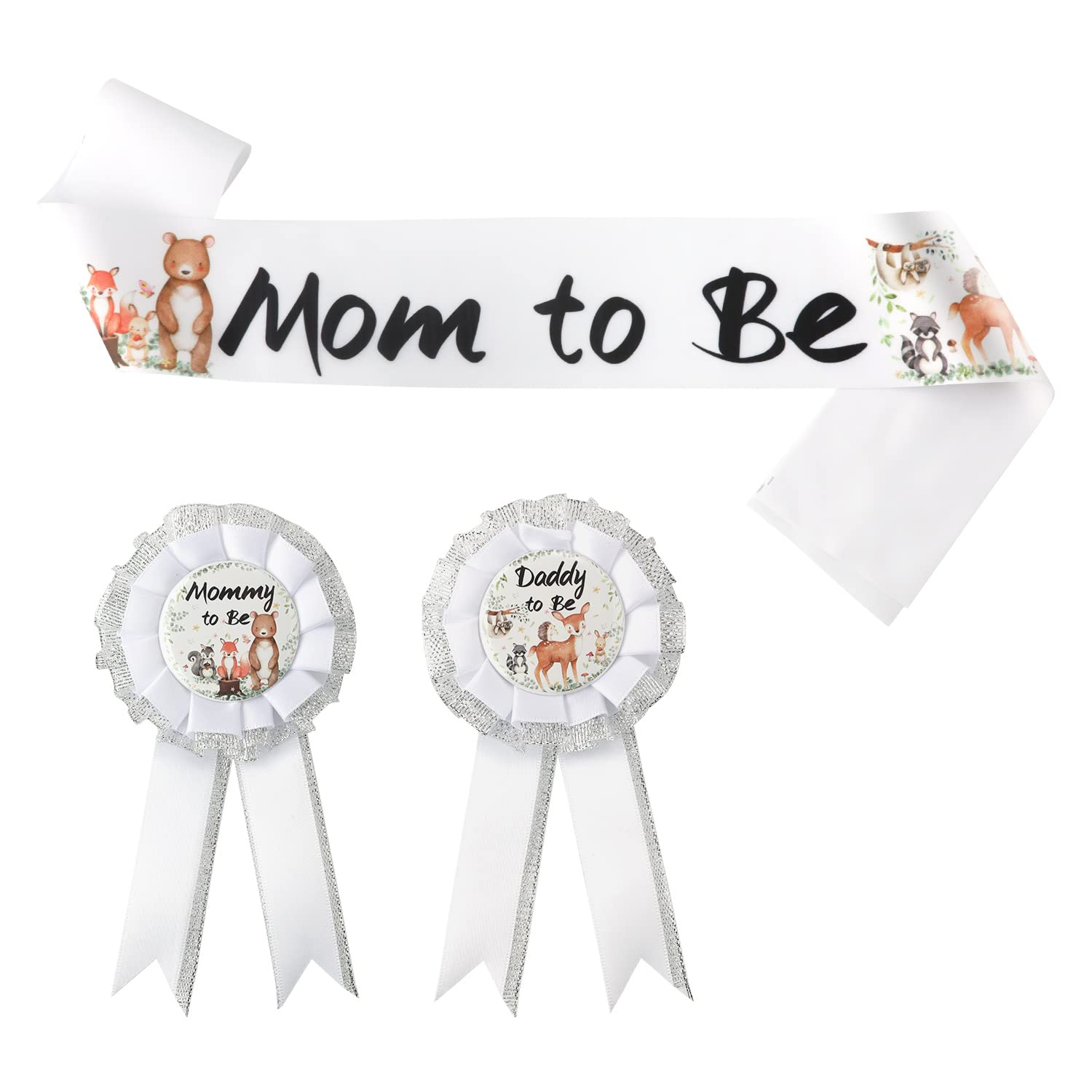 SAVITA Safari Jungle Mom and Dad to Be Pin, Baby Shower Sash and Pin Mom to Be & Daddy to Be Corsage and Mommy to Be Sash for Gender Reveal Parties Baby Shower