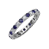 Round Blue Sapphire & Natural Diamond Common Prong Eternity Band 2.05 ctw-2.46 ctw 18K White Gold-8.5