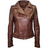 Ladies Tan Brown Casual Motorcycle Retro Brando Soft Nappa Vintage Leather Biker Jacket
