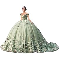XYAYE Off Shoulder Quinceanera Dresses Puffy Lace Ball Gown for Women Beaded Sweet 16 Dress with Train