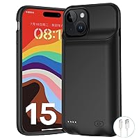 Battery Case for iPhone 15, Newest 8000mAh Slim Portable Protective Charging Case Compatible with iPhone 15 (6.1 inch) with Carplay Rechargeable Extended Battery Pack Charger Case (Black)