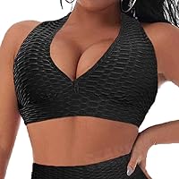 SEASUM Women Sports Bras Textured Middle Impact Support Yoga Crop Tops Gym Workout Shirts