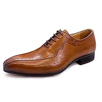 Men's Formal Dress Oxfords Genuine Leather Fashion Plaid Derby Tuxedo Business Casual Shoes for Men
