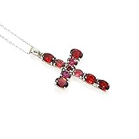 6.65 Cts. Natural 7X5 MM Oval Cut Red Garnet Holy Cross Pendant Necklace 925 Sterling Silver January Birthstone Garnet Jewelry Engagement Necklace Gift For Her (PD-8490)