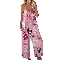 Women's Cute Printed Jumpsuit,Summer Casual Overalls,Women's Dresses,Casual Loose Adjustable Straps Wide Leg Jumpsuit