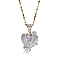 Iced Out Lightning Through Heart And Water Drop Combination Pendant 18K Gold Plated Chain Bling CZ Simulated Diamond Hip Hop Necklace for Men Women