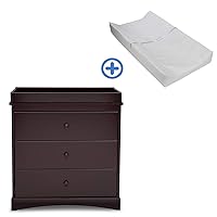 Sutton 3 Drawer Dresser with Changing Top, Dark Chocolate and Contoured Changing Pad, White