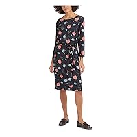 Barbour Womens Navy Stretch Floral 3/4 Sleeve Jewel Neck Above The Knee Wear to Work Sheath Dress 10