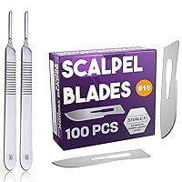 Pack of 100 Surgical Blades 10 Disposable, Size 10 Scalpel Blades and Pack of 2 Scalpel Handle # 3, Premium Quality, Rust Proof Stainless Steel Scalpel Knife Handle
