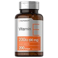 Vitamin E Supplement | 200 IU (90 mg) | 200 Softgel Capsules | Non-GMO and Gluten Free Formula | by Horbaach