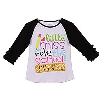 Girl Long Ruffle Sleeves Back to School Slogan Tee T-Shirt Top2t-8