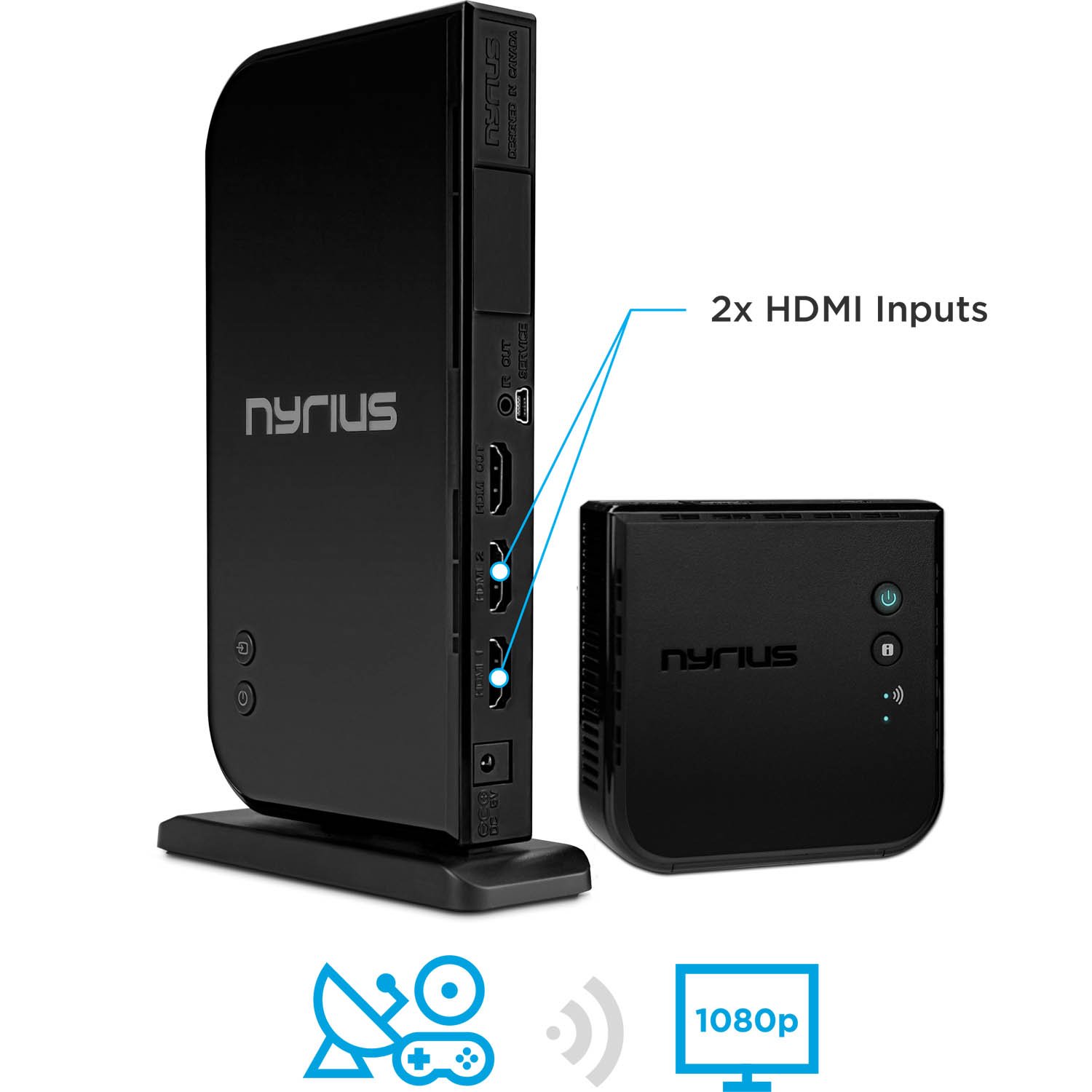 Nyrius Aries Home+ Wireless HDMI 2X Input Transmitter & Receiver for Streaming HD 1080p 3D Video and Digital Audio (NAVS502) - Bonus Additional Nyrius HDMI Cable Included