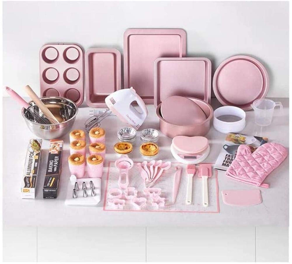 SRLIWHITE 22 Piece Baking Tool Set Food Grade Non Stick Coating Cake Mould Baking Tray Biscuit Bread Baking Tool Set Pink