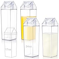 yarlung 4 Pack 34 Oz Milk Carton Water Bottle, Clear Plastic Milk Box Portable Leakproof Square Juice Bottle for Outdoor Sports Travel Camping