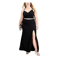 B Darlin Womens Stretch Slitted Scuba Crepe Spaghetti Strap V Neck Full-Length Formal A-Line Crop Top Skirt