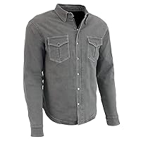 Milwaukee Leather MPM1621 Men's Grey Flannel Biker Shirt with CE Approved Armor - Reinforced w/Aramid Fibers