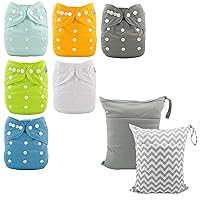 ALVABABY Baby Cloth Diapers 6 Pack with 12 Inserts with 2pcs Cloth Diaper Wet Dry Bags