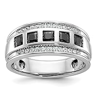 9.69mm 14k White Gold Mens Polished and Grooved Square Black And White 1 1/5 Carat Diamond 5 stone R Jewelry Gifts for Men