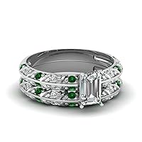 Choose Your Gemstone Pave Knife Edge Set Sterling Silver Emerald Shape Wedding Ring Sets for Women, Bridal, Wedding, Engagement, Anniversary, Birthday, US Size 4 to 12