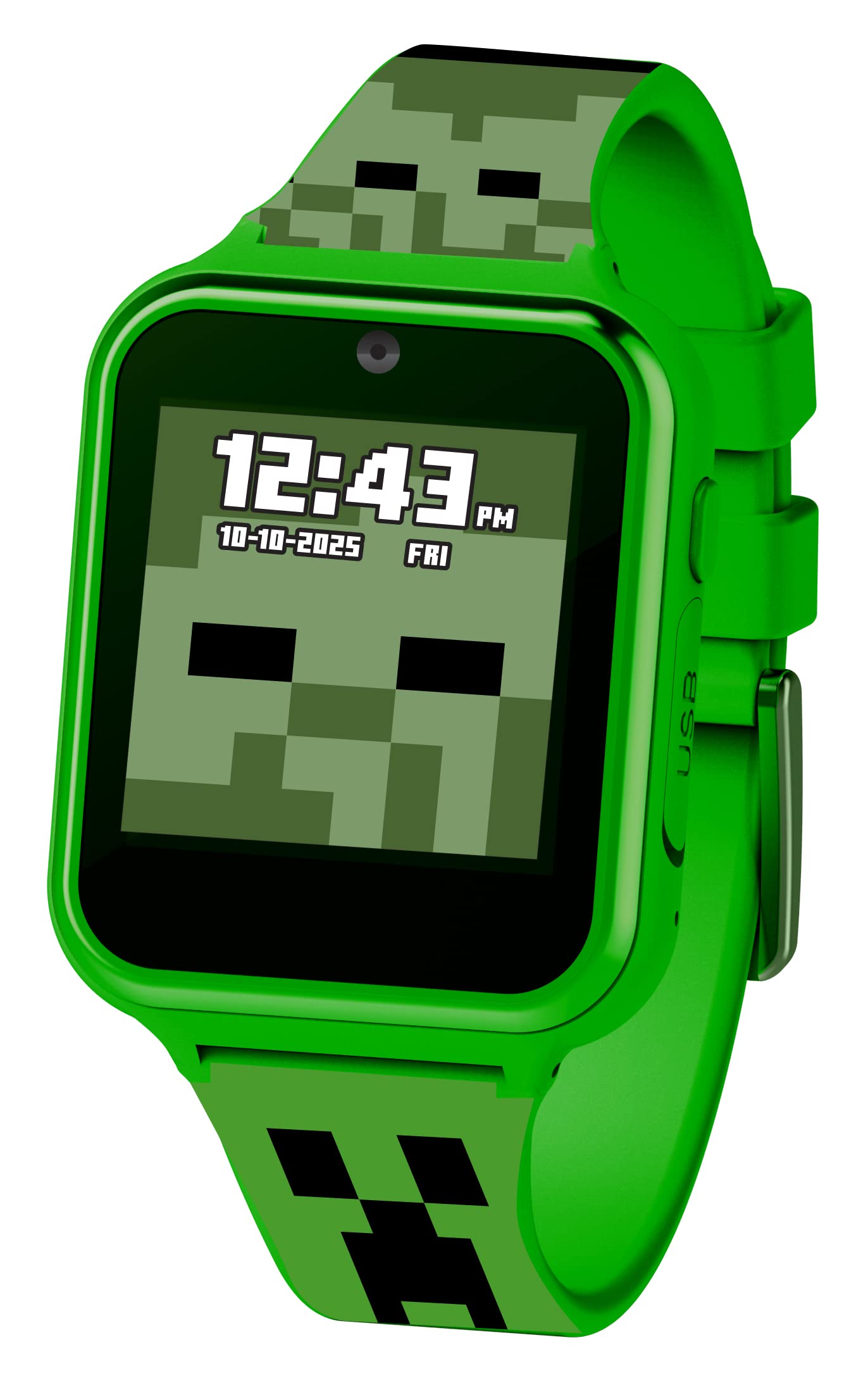 Accutime Minecraft Kids Green Educational Learning Touchscreen Smart Watch Toy for Girls, Boys, Toddlers - Selfie Cam, Learning Games, Alarm, Calculator, Pedometer & More (Model: MIN4130AZ)