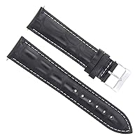 19MM ITALIAN LEATHER STRAP BAND FOR TISSOT PRC 200 WATCH BLACK WHITE STITCHING