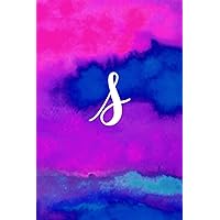 S: Letter S Monogram, Pink Purple & Blue Watercolor Writing Notebook with Personal Name S Initial Journal cover, 6x9 inch lined college ruled paper, perfect bound Matte Soft Cover Diary